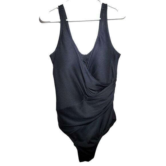 Swimsuits For All Ribbed Surplice One Piece Swimsuit Black 18 - Picture 2 of 9